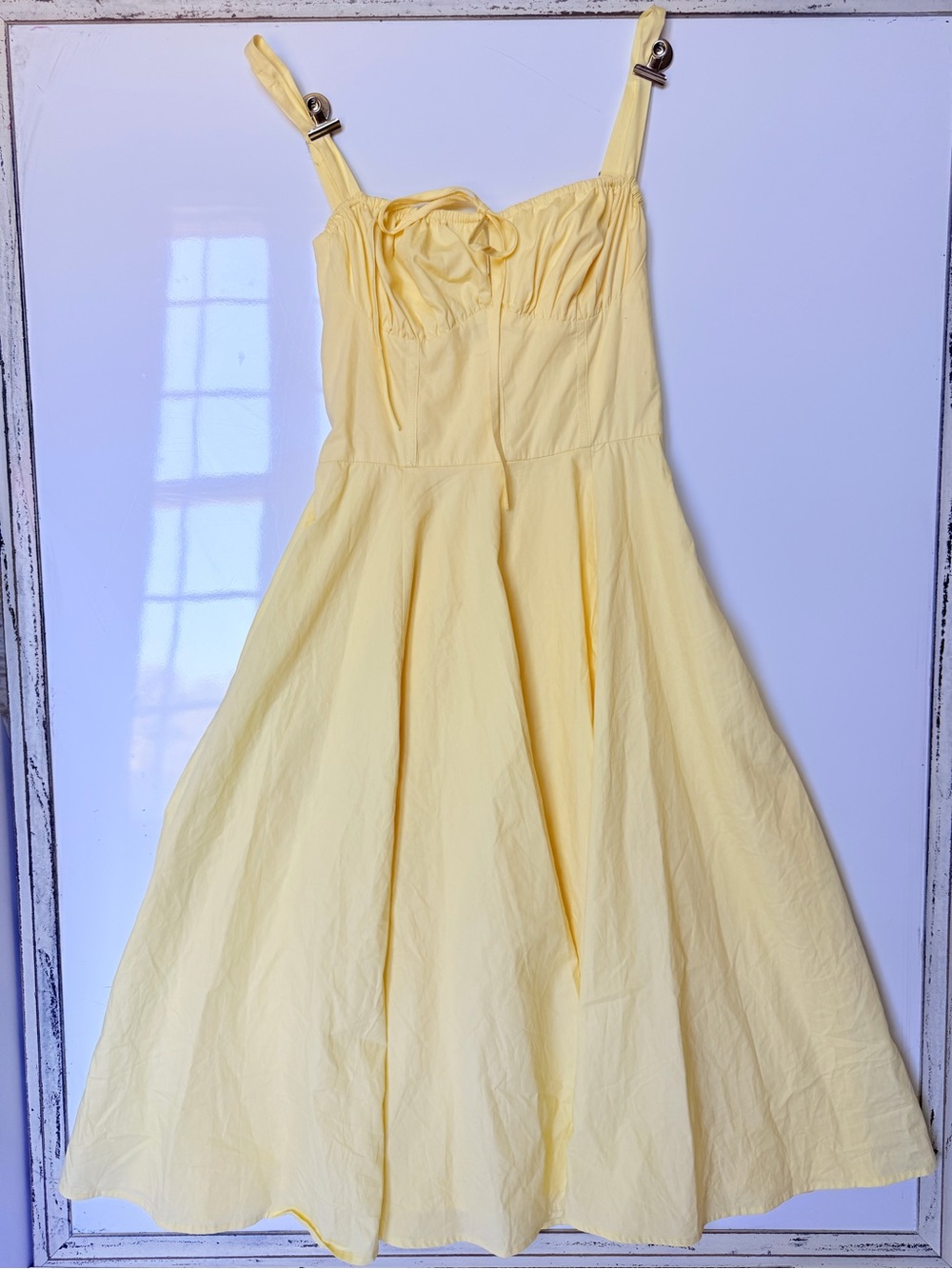 Lulus Yellow Lace-Up Back Midi Dress- Size Medium